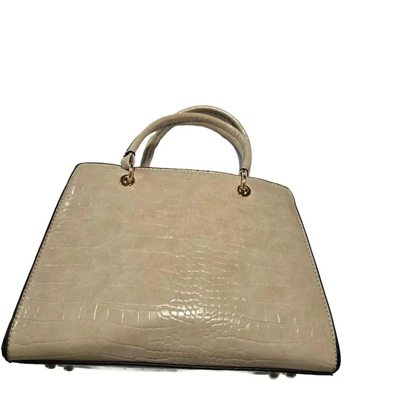 Beige Croc-Embossed Structured Handbag - Picture 7 of 12